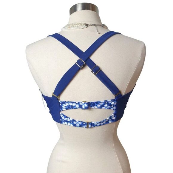 Adore Me Womens 2X Bikini Top Blue Mosaic Print Molded Cups Underlined Straps - Picture 3 of 5